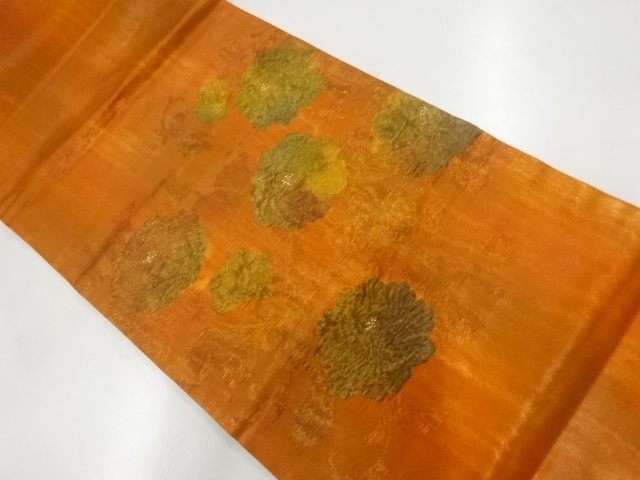 JAPANESE KIMONO / VINTAGE HIRAKI NAGOYA OBI / MATELASSE / WOVEN FLOWER ARABESQUE